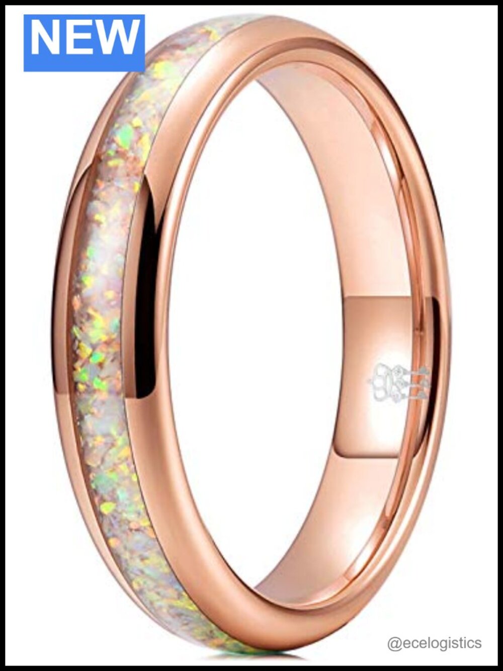 Tungsten Carbide Wedding Band with Opal Inlay, Comfort Fit, Size 4.5